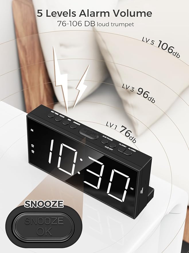 Digital Alarm Clocks for Bedrooms, Dual Alarms, 7.5-Inch Large Display | Big - Image 5