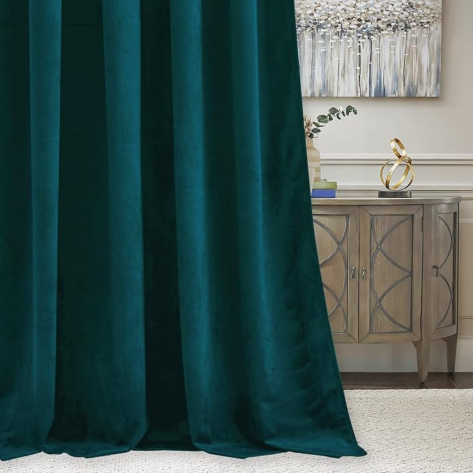 RYB HOME Teal Velvet Blackout Curtains 84 inches - Image 6