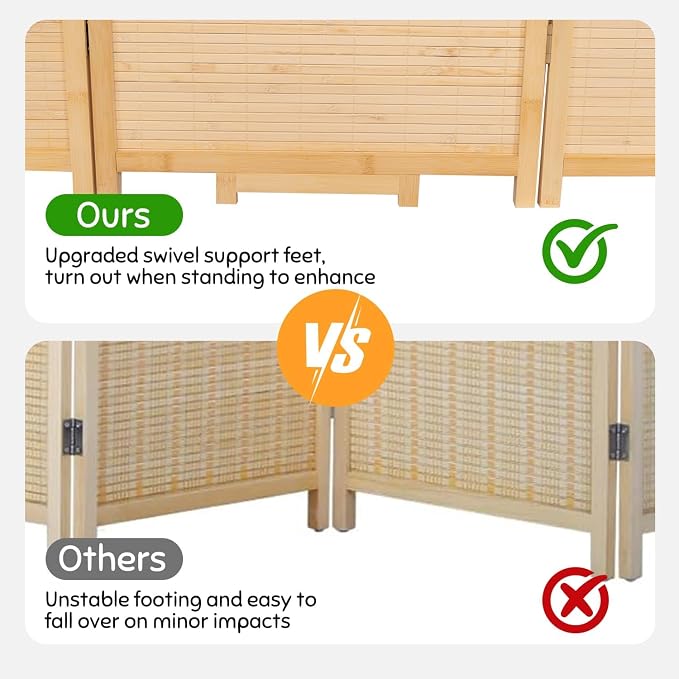 Bamboo Mesh Woven Room Divider 5.6FT, 6 Panel Folding Privacy Screen, Folding - Image 3