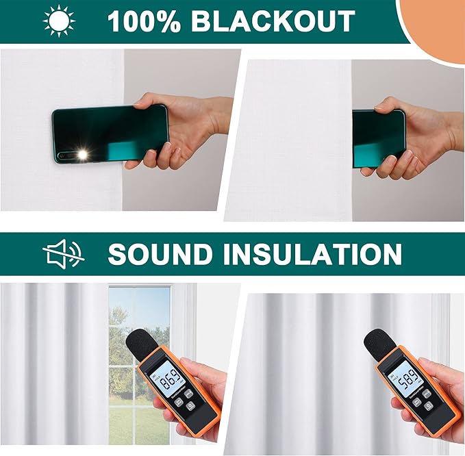Diraysid 100% Blackout White Curtains Linen Curtains - Image 6