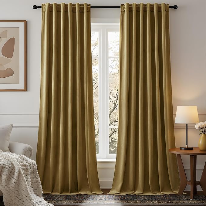108 Inch Extra Long Gold Velvet Blackout Curtains by AUSSPVOCT