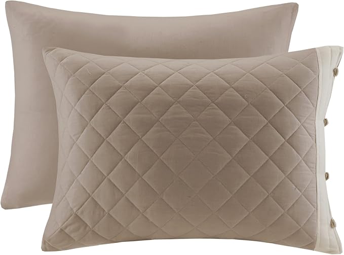 Madison Park Cotton Traditional Diamond Quilted Khaki Queen Quilt Set, Machine - Image 3