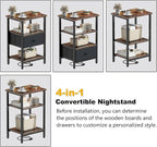 Side Table with Charging Station, Nightstand with Adjustable Fabric Drawer - Image 4