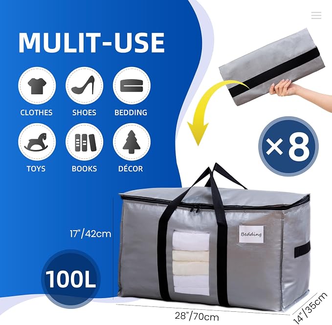 TAILI 8 Pack Silver Extra Large Moving Bags, Storage Bag - Image 2