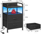 Fixwal Black Led Nightstand, Rear Charging Station, 2 Fabric Drawers | - Image 3