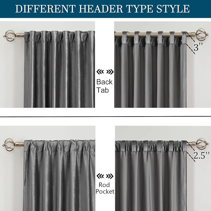 PRIMROSE Dark Grey Velvet Curtains 72 inch Long - Image 2