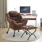 Lazy Chair with Ottoman, Comfy Accent Reading Chair, Dark Brown | Foldable - Image 2
