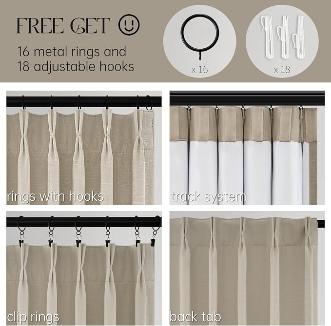 Pinch Pleated Full Blackout Linen Curtains 120 Inch - Image 4
