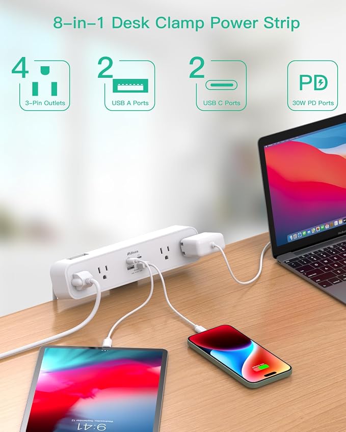 Mifaso PD30W Desk Clamp Power Strip, Surge Protector, Fast Charging Station | 4 - Image 3