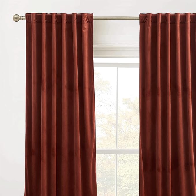 RYB HOME Rust Red Velvet Curtains 84 inches Long, Thermal Insulated Panel - Image 2