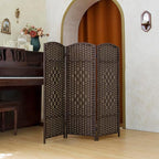 Compact 3 Panel Short Room Divider, 47.2 Inch Tall Double-Sided Rattan Folding - Image 5