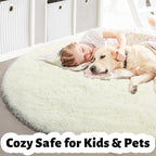 Amdrebio Cream Ivory White Big Furry Area Rug 7Ft - Image 4