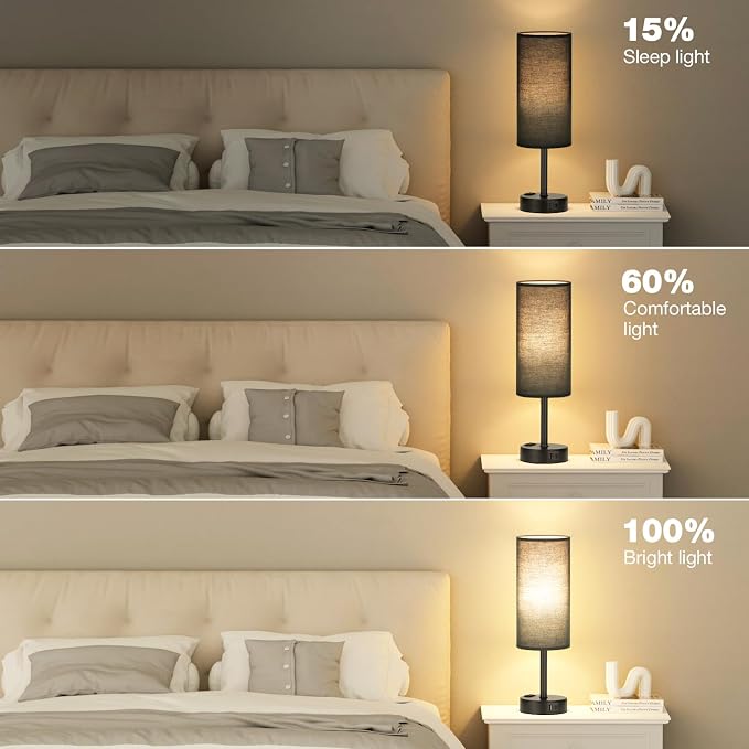 Black Bedside Lamp for Bedroom, Dimmable Touch, USB A+C, AC Outlet | 3-Way - Image 5