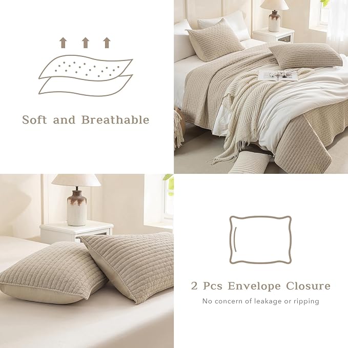 CozyTide Oversized Queen Bedspread 102"x118", Wheat Stone-Washed Cotton - Image 5