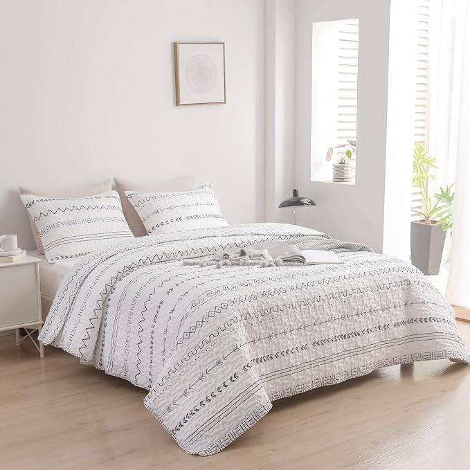 DURLENGEN White Quilt Set Queen Size 3Pcs, Bohemian Design - Image 2