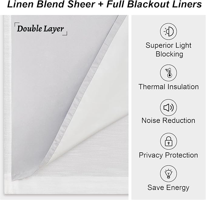 White Extra Long total Blackout Linen Curtains 108 Inches Long - Image 5