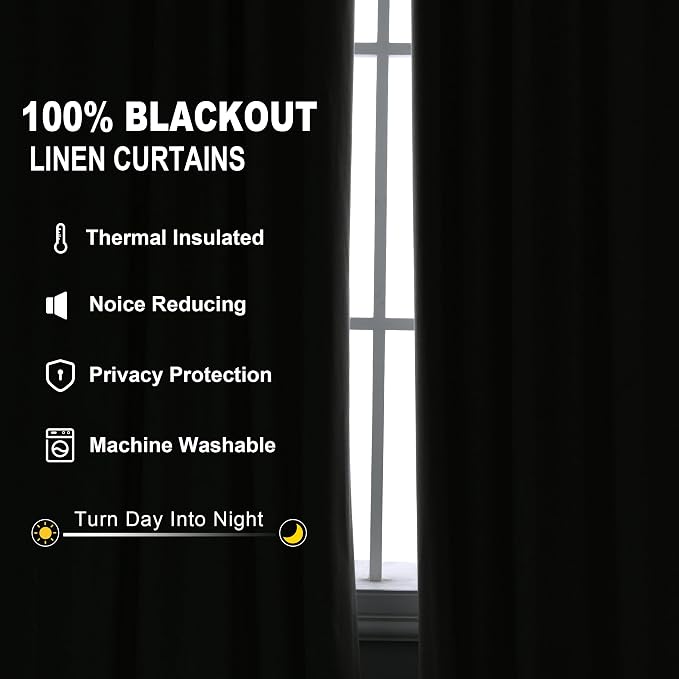 Joywell 100% Blackout Linen Curtains 63 Inches Long - Image 2