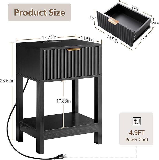 Nasonet Night Stand Set 2, Fluted Nightstand - Image 2