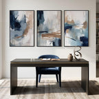 Large Framed Blue and Neutral Abstract Wall Art - Image 4