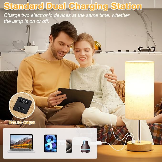 Dicoool Bedside Table Lamp Set of 2-3-Way Dimmable Touch Lamp, USB A+C | LED - Image 2