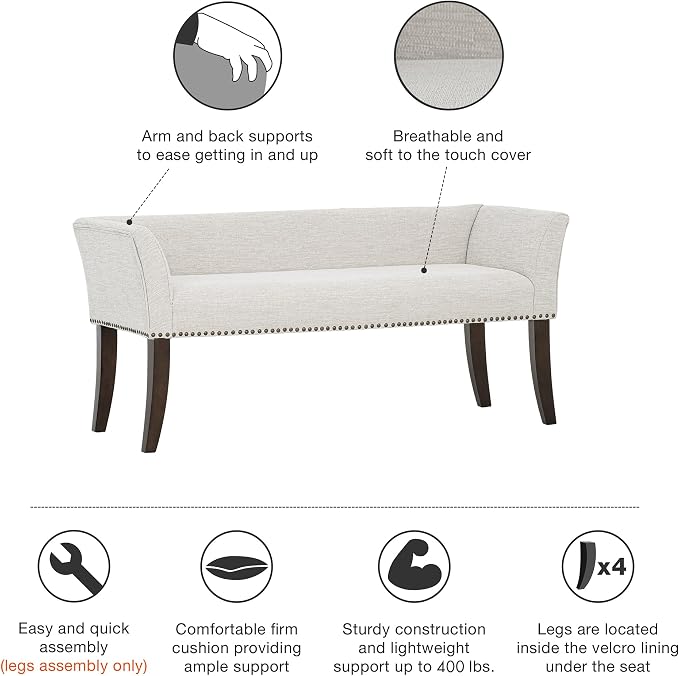 Madison Park Accent Bench for Living Room, Upholstered - Image 5