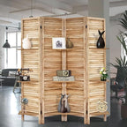Room Divider with Shelves, 4 Panel Natural Privacy Screen | Partition Room - Image 8