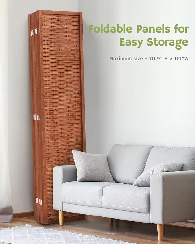 Bamboo Room Divider, 6-Panel Folding Privacy Screen, 6ft | 70.9" H x 119" W - Image 5
