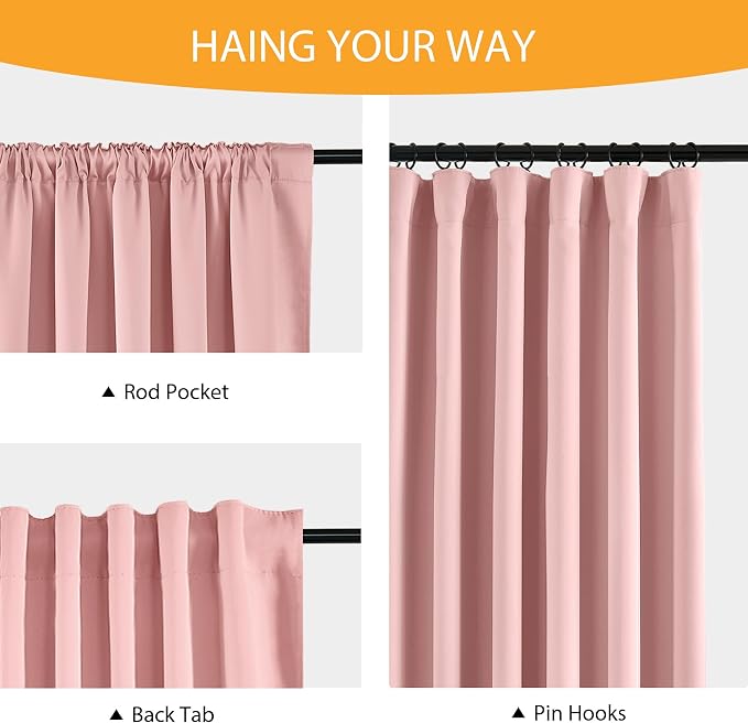 RYB HOME 100% Blackout Pink Curtains - Image 7