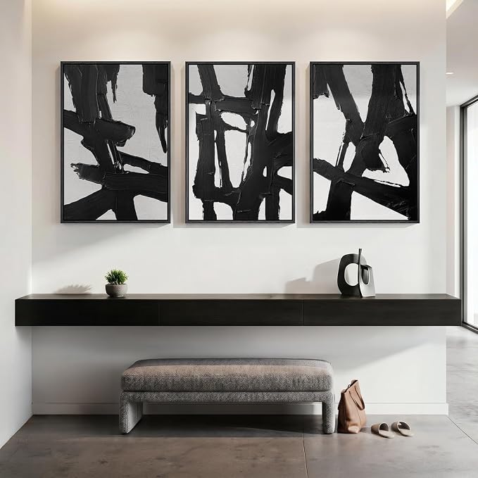Large Framed Black and White Abstract Wall Art - Image 7