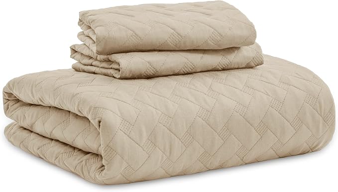 Bedsure Quilts Queen Size, Lightweight Comforter Set, Light Khaki Bedspread | - Image 7