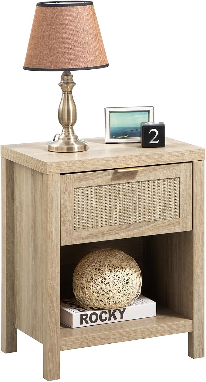 SICOTAS Rattan Nightstand 19.7" Boho Night Stand by SICOTAS