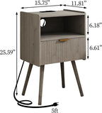 Nightstand with Outlet, Modern Bedside Table with Storage Drawer and Open Wood - Image 2