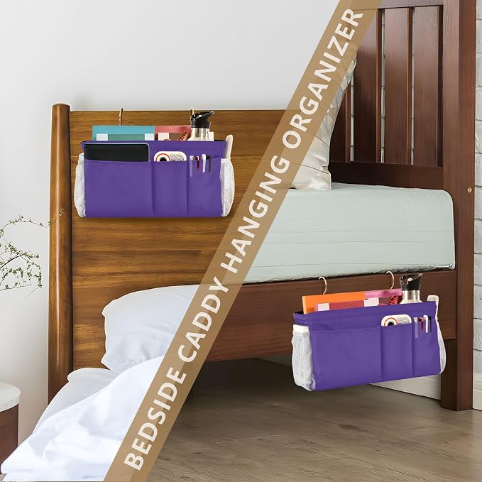 Dark Purple Bedside Caddy Storage Bag Bedside Organizer - Image 7