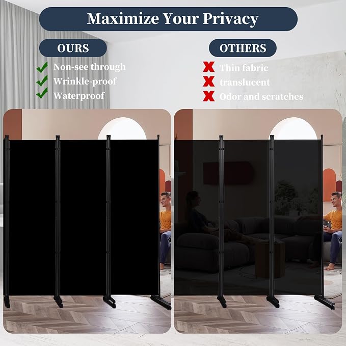 Room Divider 6 Panel-132''Wide Folding Privacy Screen, Large Partition Wall | - Image 4