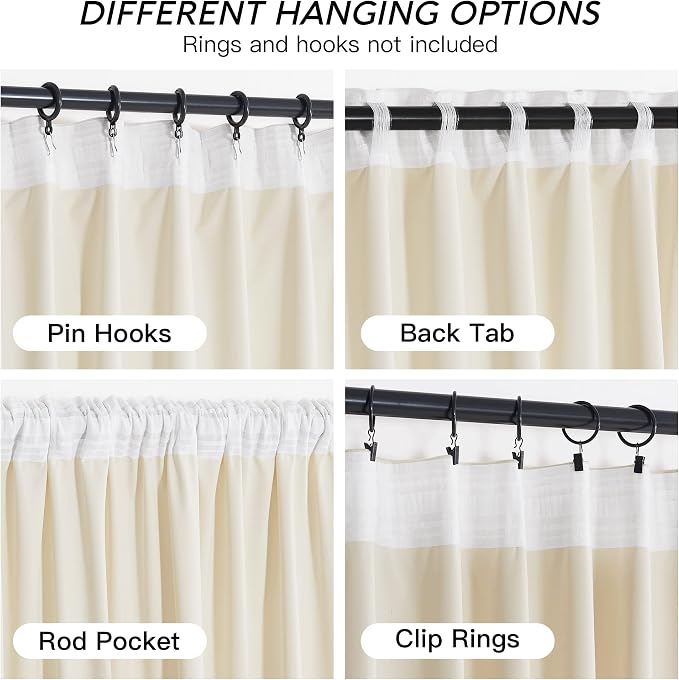 RYB HOME Cream Velvet Curtains 96 inches - Image 4