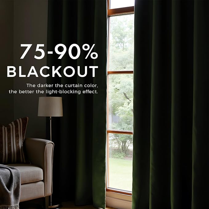 PRIMROSE Emerald Olive Green Velvet Curtains 102 inch Long - Image 3