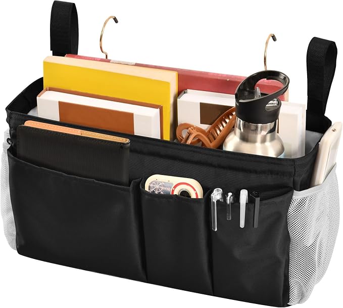 Black Bedside Caddy Storage Bag Bedside Organizer - Image 3