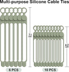 Silicone Cable Ties, Cord Organizer Cable Management, 2Sizes-Green | Reusable - Image 6