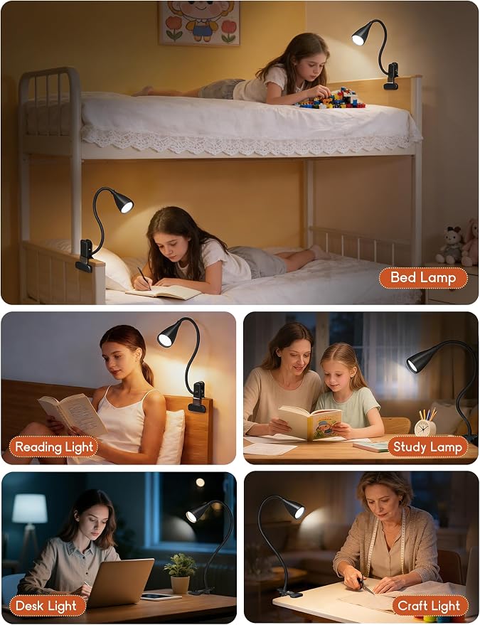 2 PCS Reading Light for Book in Bed, Clip on Light Reading Lamp - Image 7