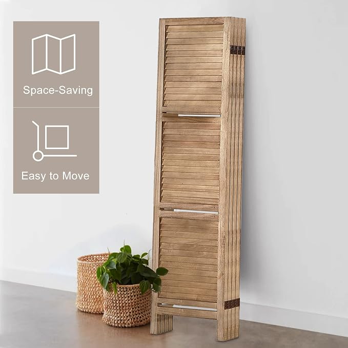 Room Divider with Shelves, 4 Panel Brown Privacy Screen | Partition Room - Image 4