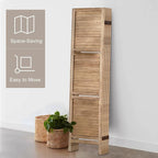 Room Divider with Shelves, 4 Panel Brown Privacy Screen | Partition Room - Image 4