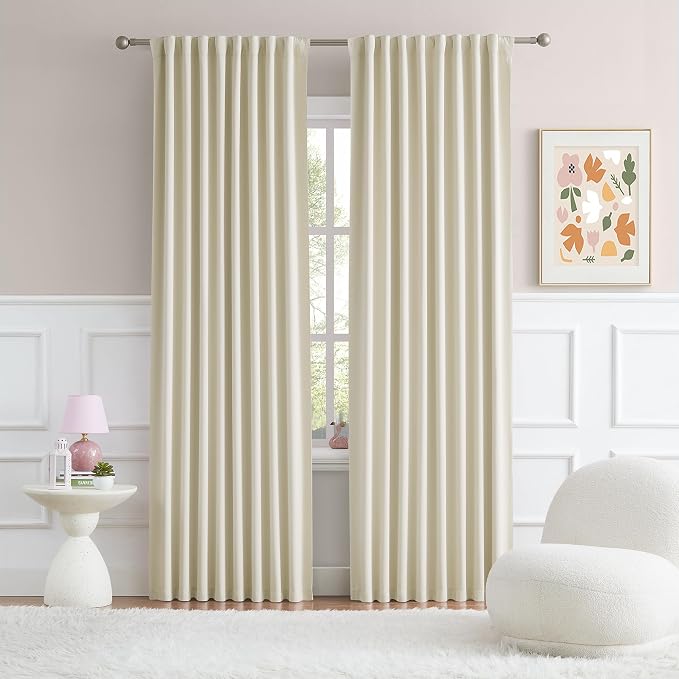 Back Tab Curtains 96 Inches Long Cream Beige by DUALIFE