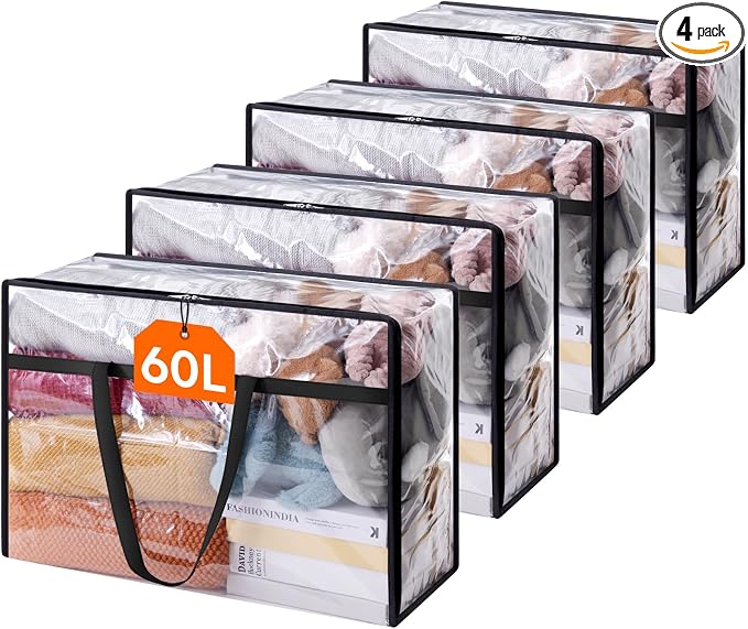 Lifewit 4 Pack Clear Clothes Storage Bags, 60L Plastic Blanket Storage Bag by Lifewit