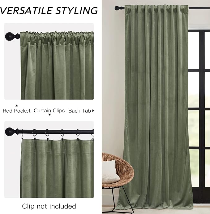 RYB HOME Sage Green Velvet Curtains 90 inches - Image 3