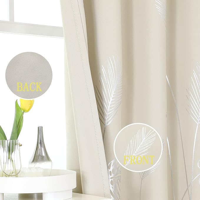 Blackout Curtains with Silver Palm Tree Thermal Insulated Elegant Natural Tree - Image 4
