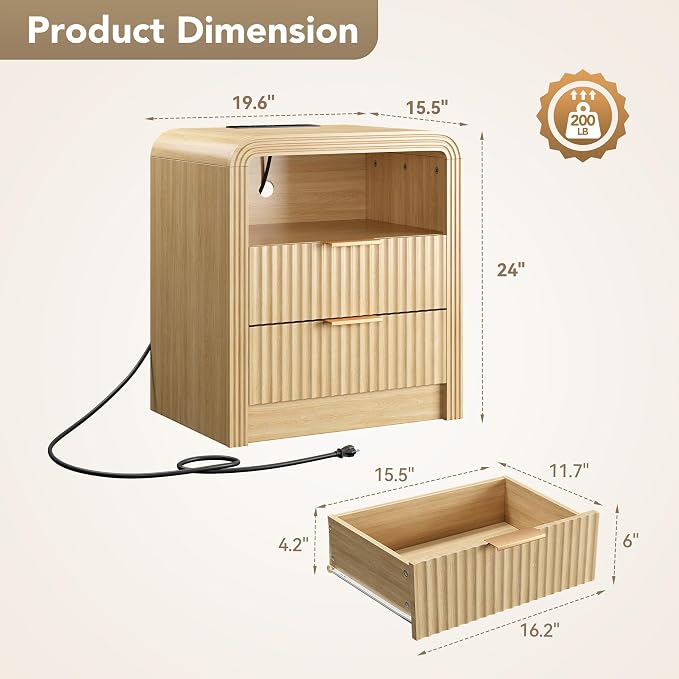 Decofy Fluted 2-Drawer Nightstand - Image 2