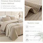 CozyTide Oversized King Quilt 120x120, Stone-Washed Cotton Wheat Oversized King - Image 4