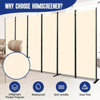 6 Panel Folding Privacy Screen, 11ft W x 6ft H Partition Room Divider Panel | - Image 3