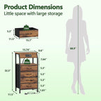 Night Stand with Charging Station, 4 Drawers Tall Bedside Table | Small Rustic - Image 3