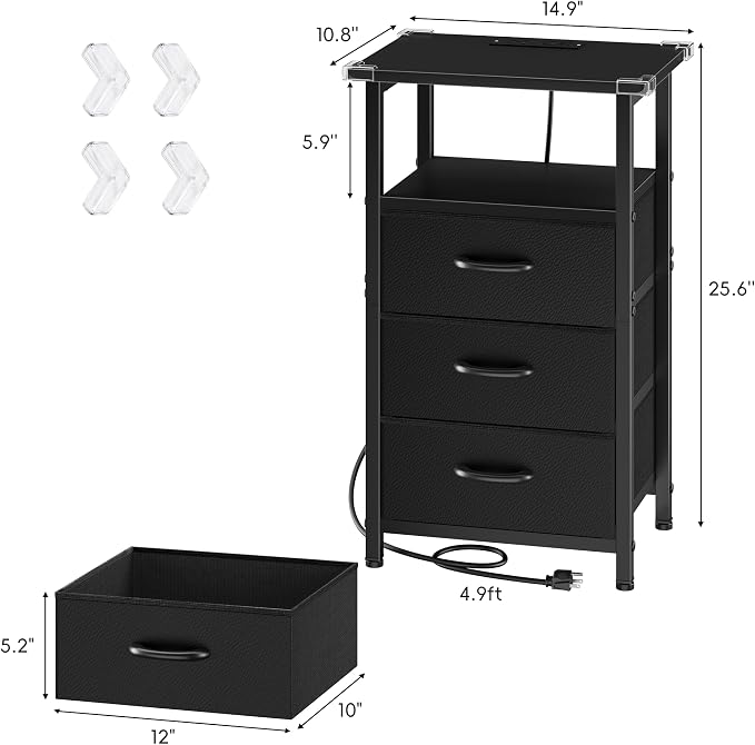Night Stand Set 2 with Charging Station, LED Nightstand - Image 3
